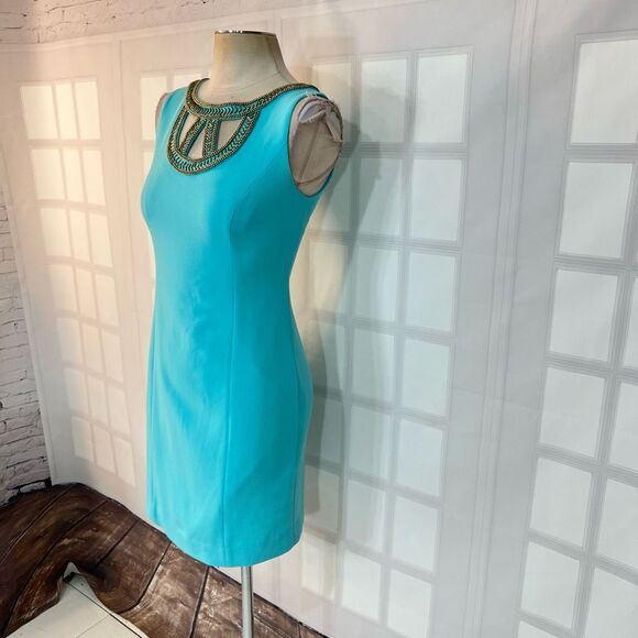 Lilly Pulitzer solid blue beaded cutout neckline shift dress size 2 - Picture 4 of 11